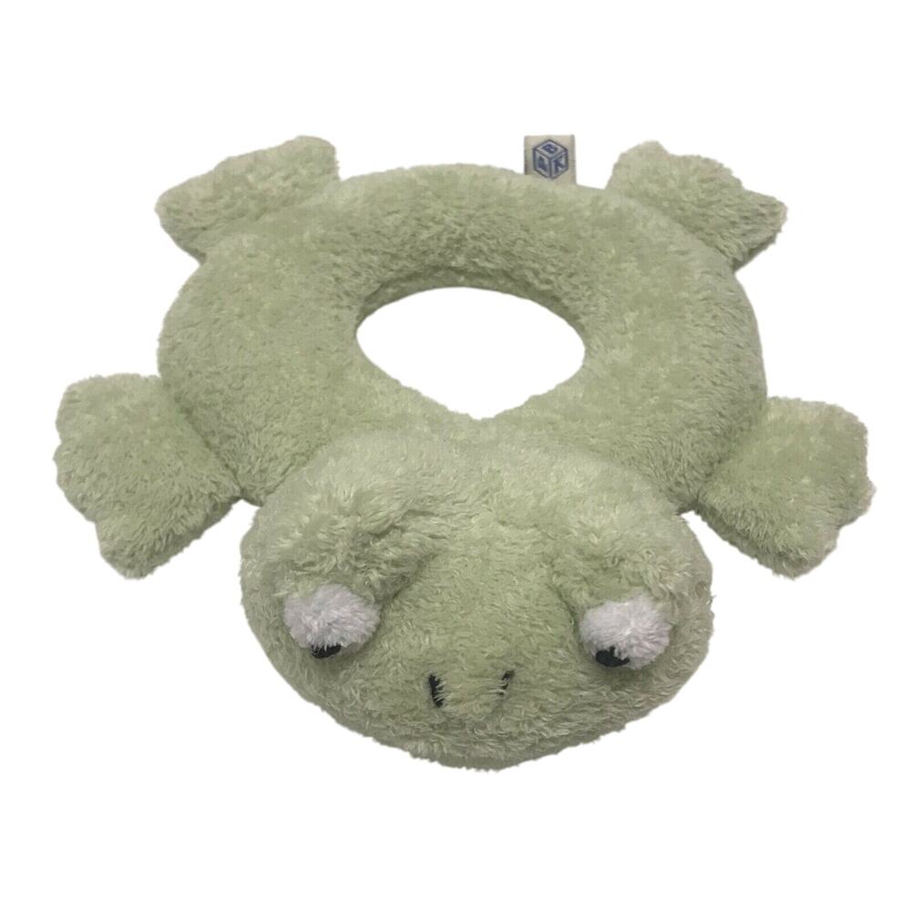 Pottery Barn Kid Green Frog Plush Baby TeethIng Ring Toy Stuffed Crinkle Sound